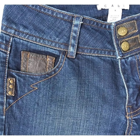 CAbi 4 Blue Jeans Leather Trim 2 Button Waist Flap - Picture 1 of 8